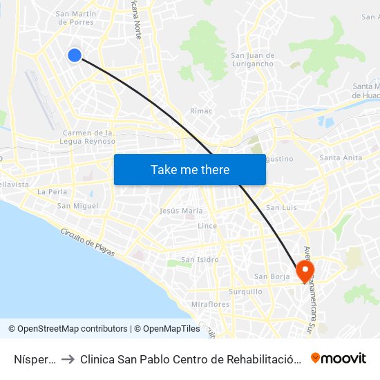 Nísperos to Clinica San Pablo Centro de Rehabilitación Física map