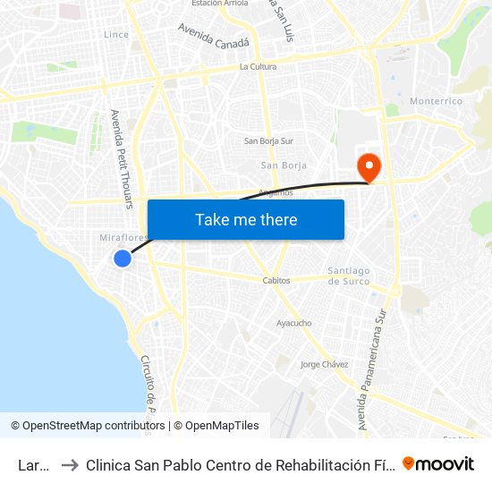 Larco to Clinica San Pablo Centro de Rehabilitación Física map