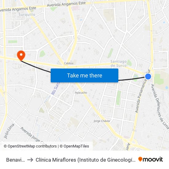 Benavides to Clínica Miraflores (Instituto de Ginecología y Fertilidad) map