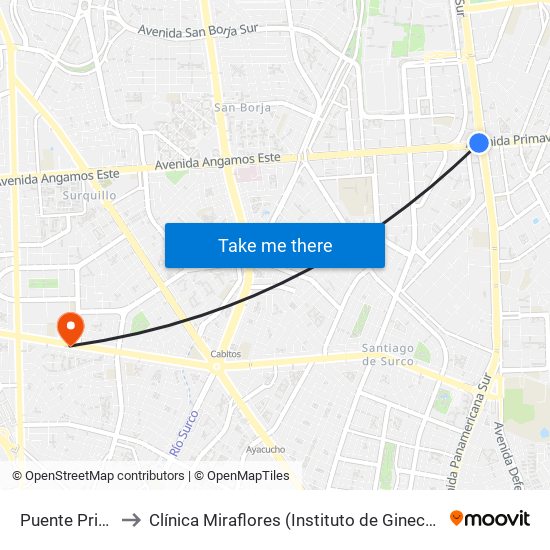 Puente Primavera to Clínica Miraflores (Instituto de Ginecología y Fertilidad) map
