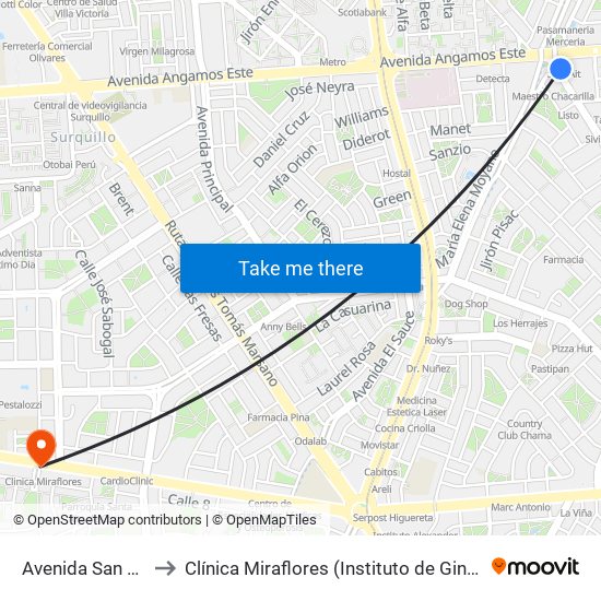 Avenida San Luis, 3184 to Clínica Miraflores (Instituto de Ginecología y Fertilidad) map