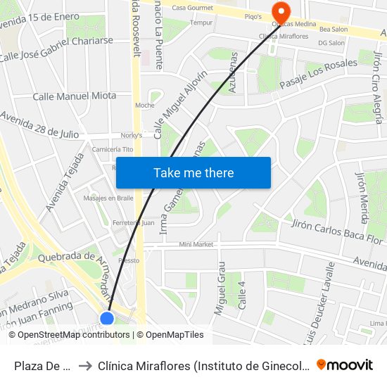 Plaza De Flores to Clínica Miraflores (Instituto de Ginecología y Fertilidad) map