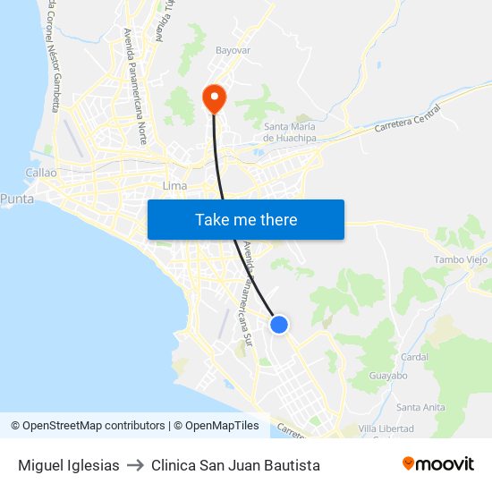 Miguel Iglesias to Clinica San Juan Bautista map