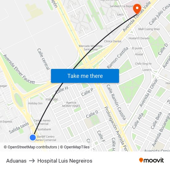 Aduanas to Hospital Luis Negreiros map