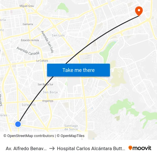 Av. Alfredo Benavides to Hospital Carlos Alcántara Butterfield map