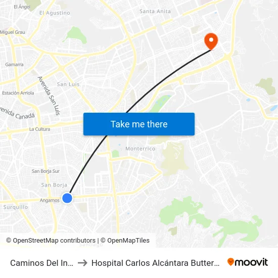 Caminos Del Inca to Hospital Carlos Alcántara Butterfield map