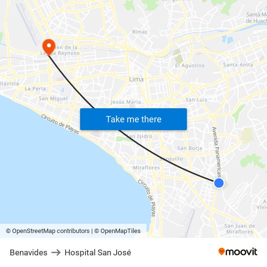 Benavides to Hospital San José map