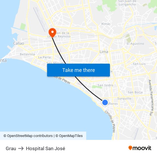 Grau to Hospital San José map