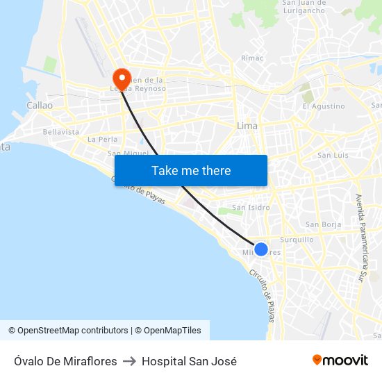 Óvalo De Miraflores to Hospital San José map