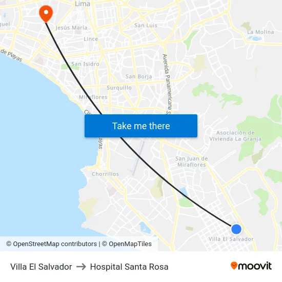 Villa El Salvador to Hospital Santa Rosa map