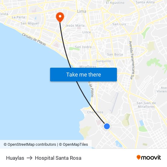 Huaylas to Hospital Santa Rosa map