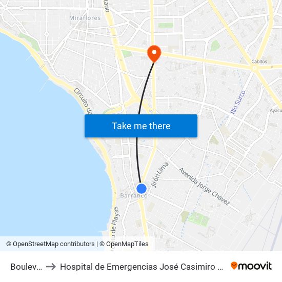 Boulevar to Hospital de Emergencias José Casimiro Ulloa map
