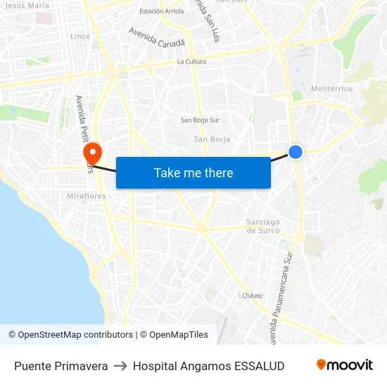 Puente Primavera to Hospital Angamos ESSALUD map