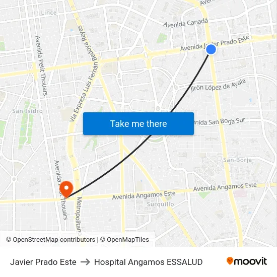 Javier Prado Este to Hospital Angamos ESSALUD map