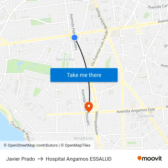 Javier Prado to Hospital Angamos ESSALUD map