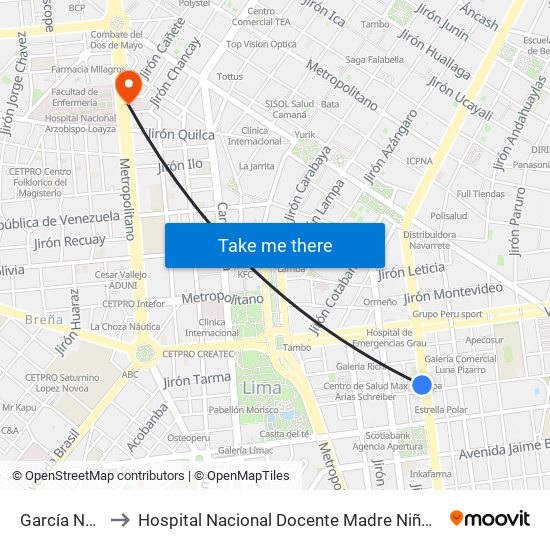 García Naranjo to Hospital Nacional Docente Madre Niño San Bartolomé map