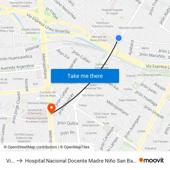 Virú to Hospital Nacional Docente Madre Niño San Bartolomé map