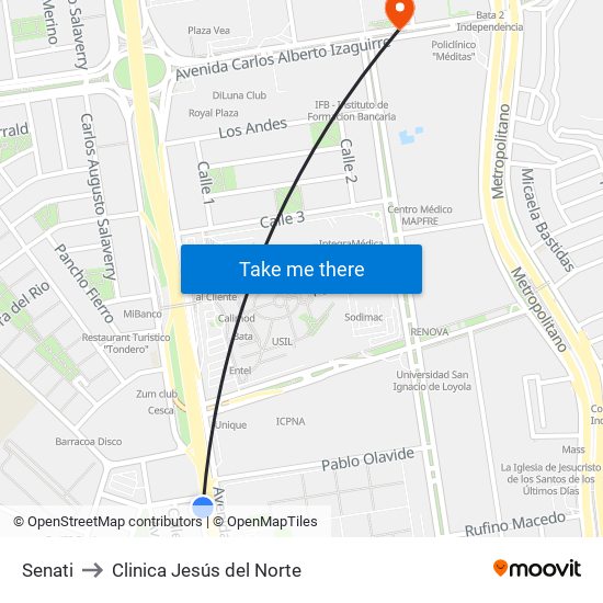 Senati to Clinica Jesús del Norte map