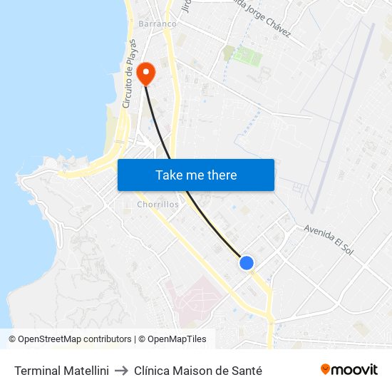 Terminal Matellini to Clínica Maison de Santé map