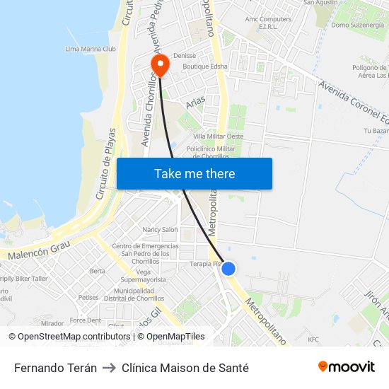 Fernando Terán to Clínica Maison de Santé map