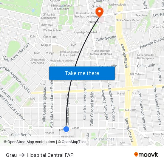 Grau to Hospital Central FAP map