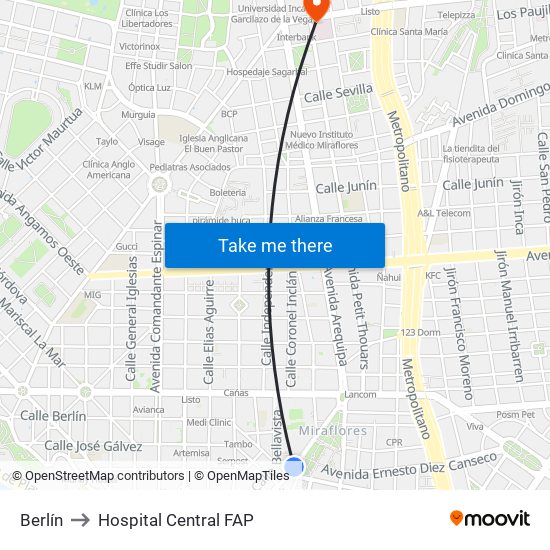 Berlín to Hospital Central FAP map