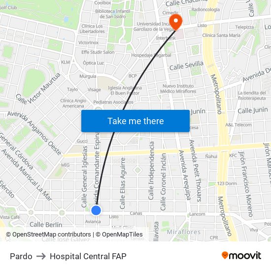 Pardo to Hospital Central FAP map