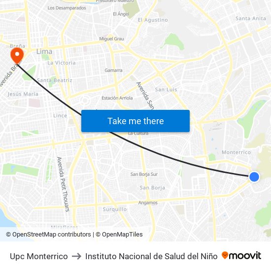 Upc Monterrico to Instituto Nacional de Salud del Niño map