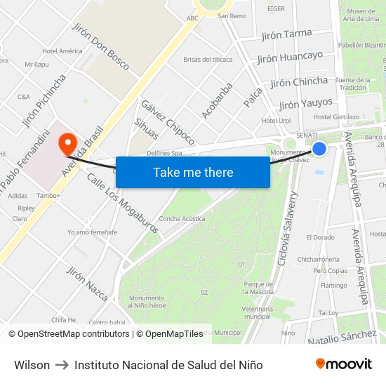 Wilson to Instituto Nacional de Salud del Niño map