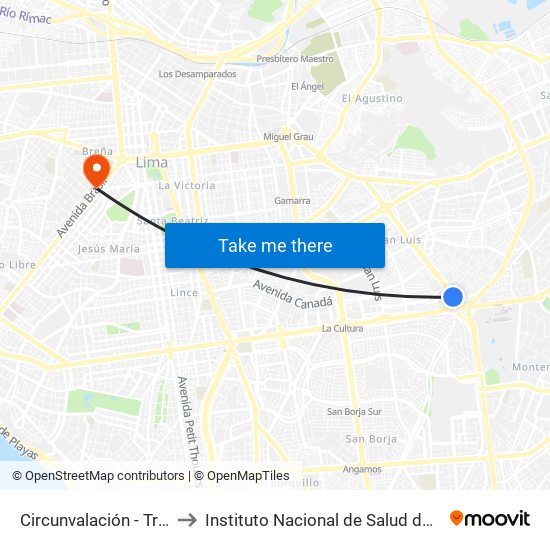 Circunvalación - Trebol to Instituto Nacional de Salud del Niño map