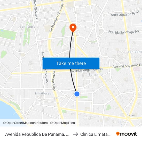 Avenida República De Panamá, 5734 to Clínica Limatambo map