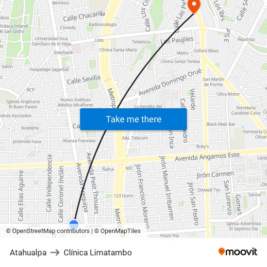 Atahualpa to Clínica Limatambo map