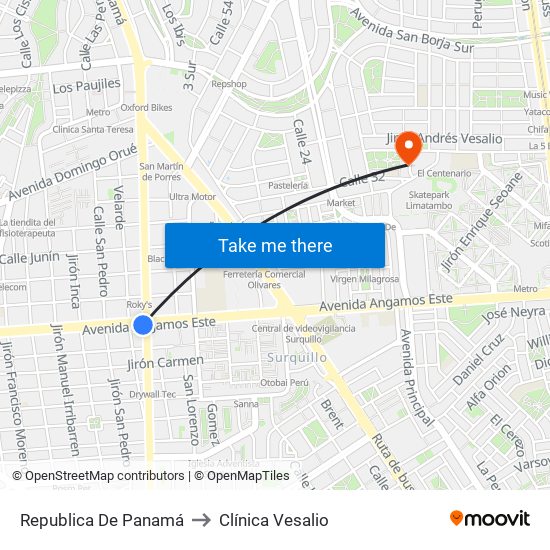 Republica De Panamá to Clínica Vesalio map