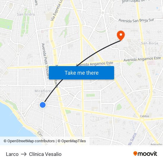 Larco to Clínica Vesalio map