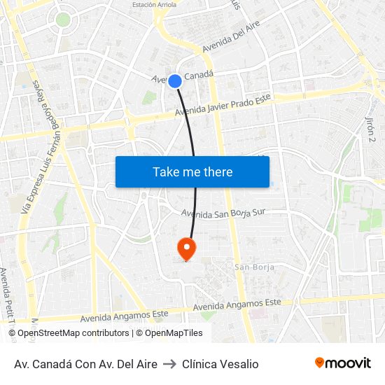 Av. Canadá Con Av. Del Aire to Clínica Vesalio map