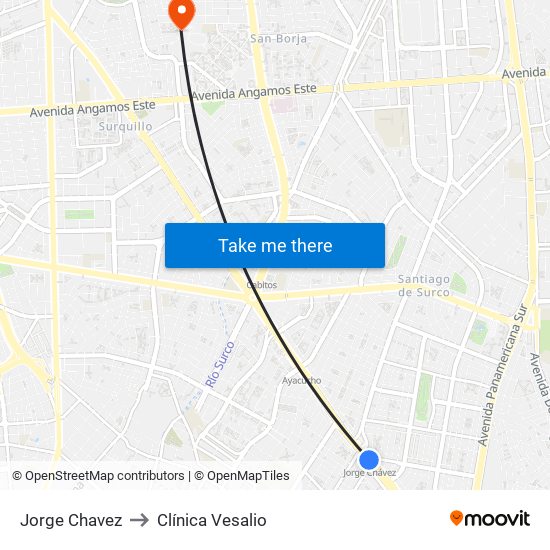 Jorge Chavez to Clínica Vesalio map