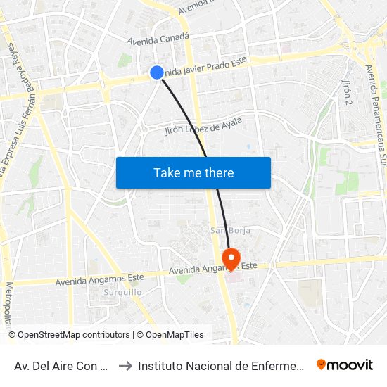 Av. Del Aire Con Av. Javier Prado to Instituto Nacional de Enfermedades Neoplásicas - INEN map