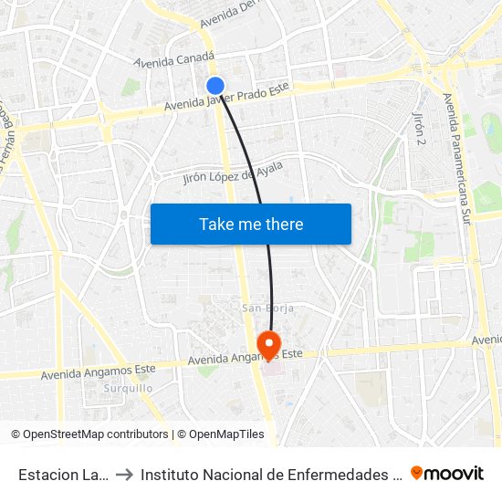 Estacion La Cultura to Instituto Nacional de Enfermedades Neoplásicas - INEN map