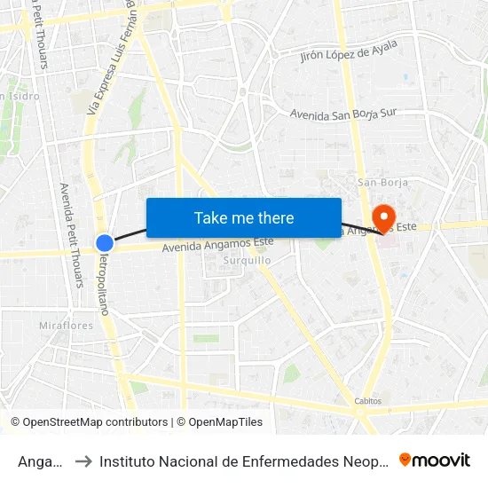 Angamos to Instituto Nacional de Enfermedades Neoplásicas - INEN map