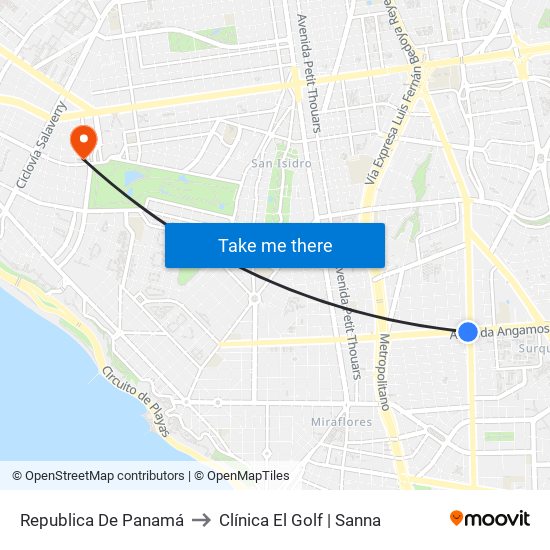 Republica De Panamá to Clínica El Golf | Sanna map