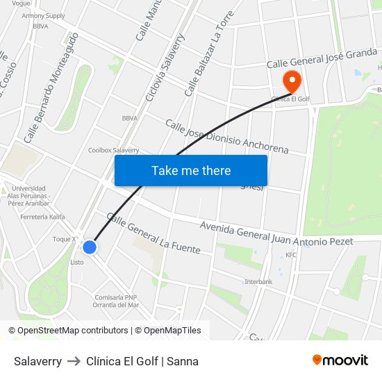 Salaverry to Clínica El Golf | Sanna map