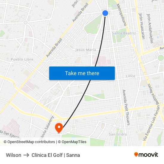 Wilson to Clínica El Golf | Sanna map