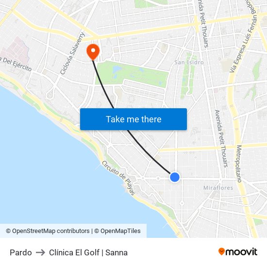 Pardo to Clínica El Golf | Sanna map
