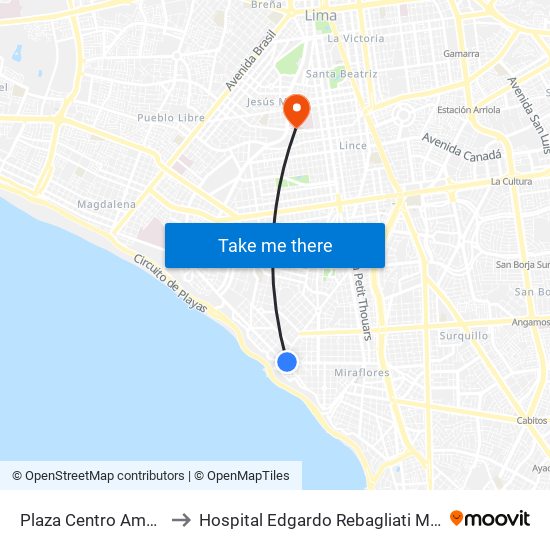 Plaza Centro América to Hospital Edgardo Rebagliati Martins map