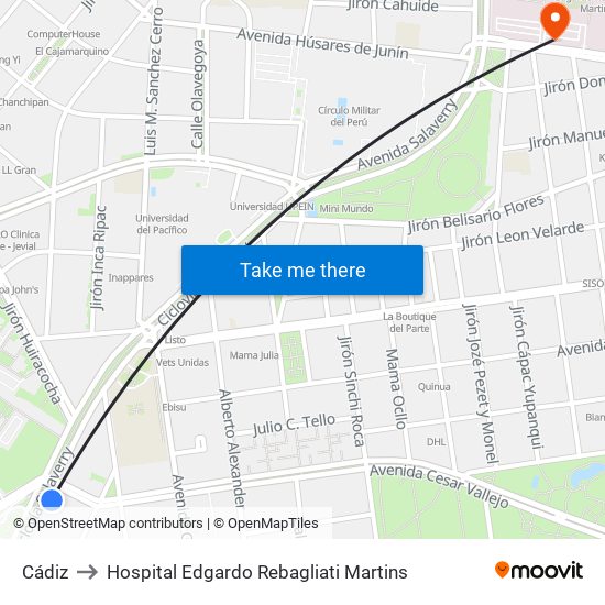 Cádiz to Hospital Edgardo Rebagliati Martins map