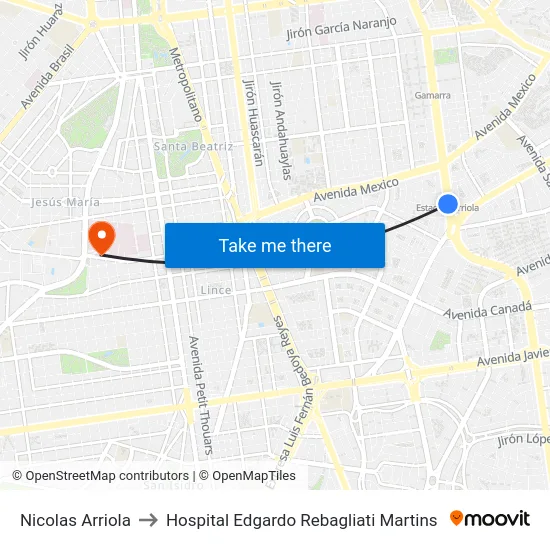 Nicolas Arriola to Hospital Edgardo Rebagliati Martins map