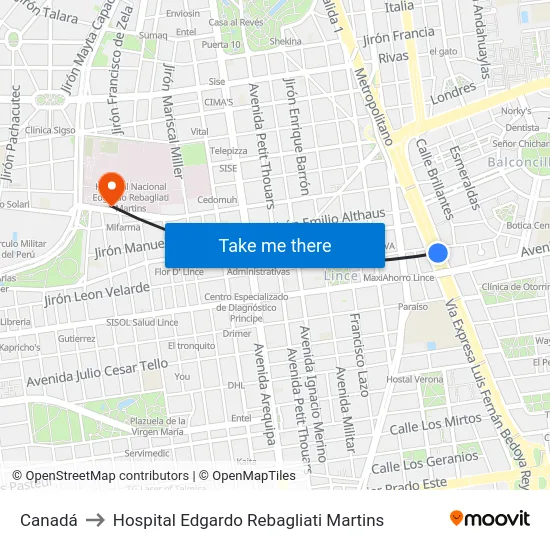 Canadá to Hospital Edgardo Rebagliati Martins map