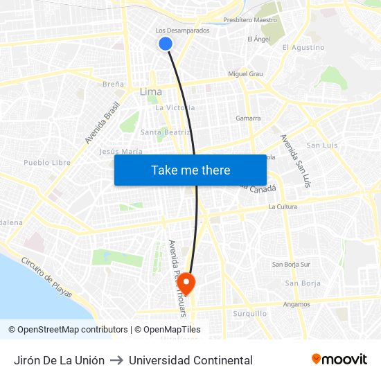 Jirón De La Unión to Universidad Continental map