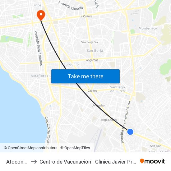 Atocongo to Centro de Vacunación - Clínica Javier Prado map