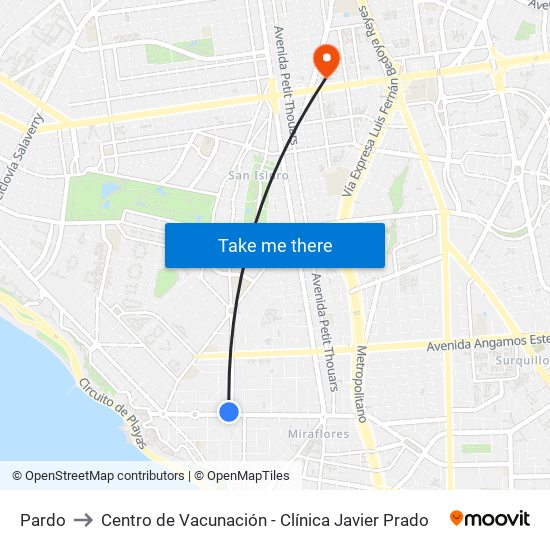Pardo to Centro de Vacunación - Clínica Javier Prado map